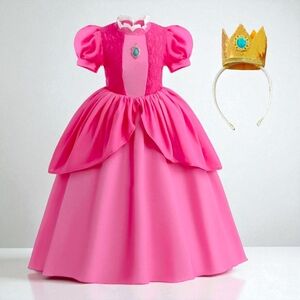 Girls Pink Princess Peach Inspired Deluxe Costume Set, Various Sizes